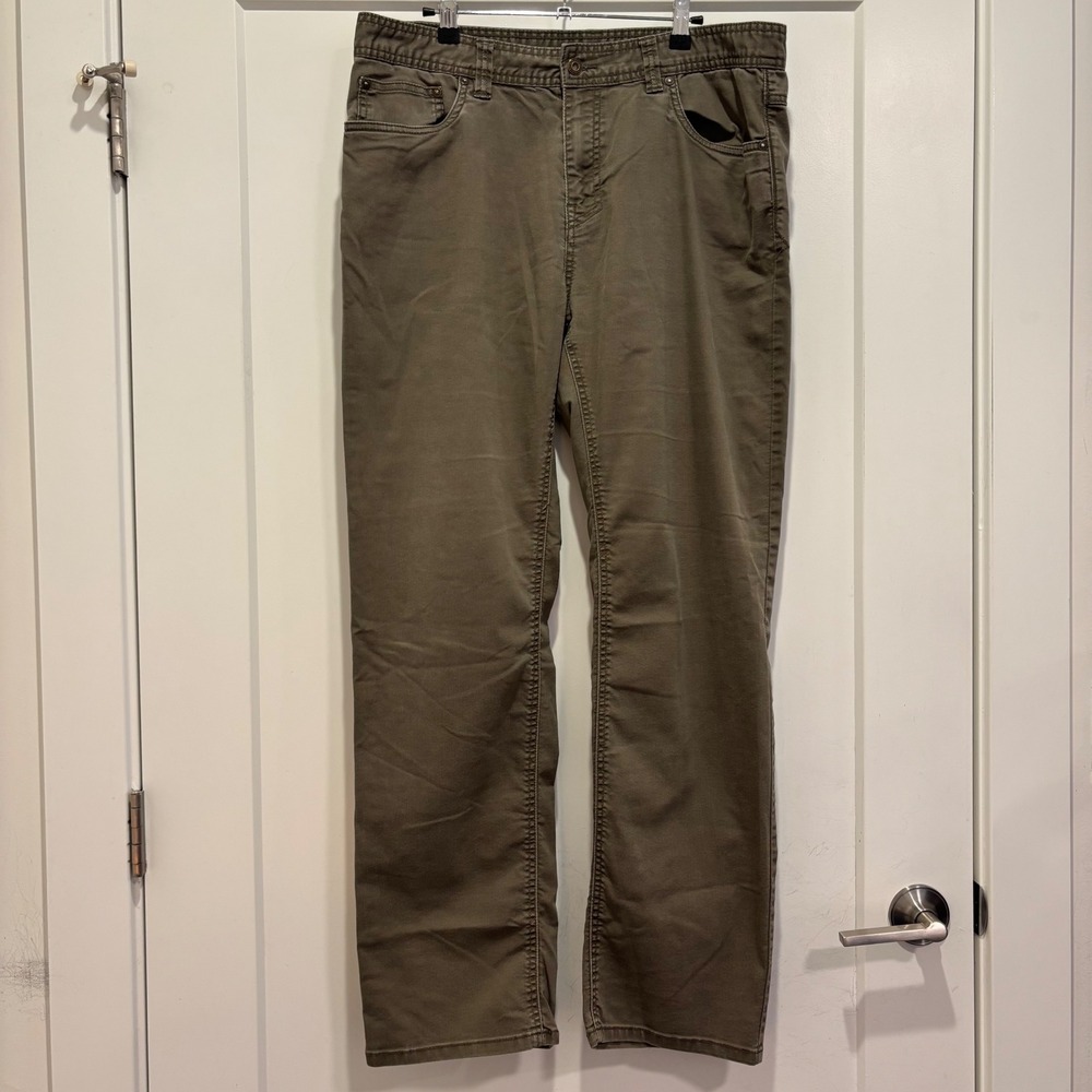 Prana Bridger Jean Mens 36x30 Olive Green Slim Fit Stretch Organic Cotton Pants